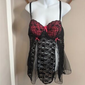 Black Fuchsia by Secret Lace LLC Sexy Lace & Mesh Babydoll - Plus Size 3X